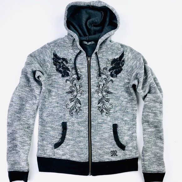 Miss Me Sweaters - Miss me gray embellished zip up jacket